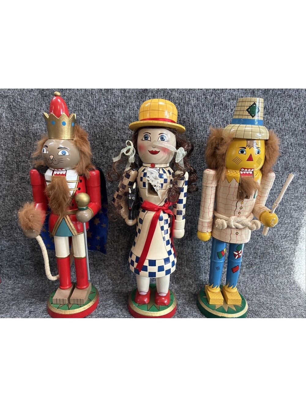 Vintage Wizard Of Oz 14” Wooden Nutcracker Lot Dorothy Cowardly Lion Scarecrow